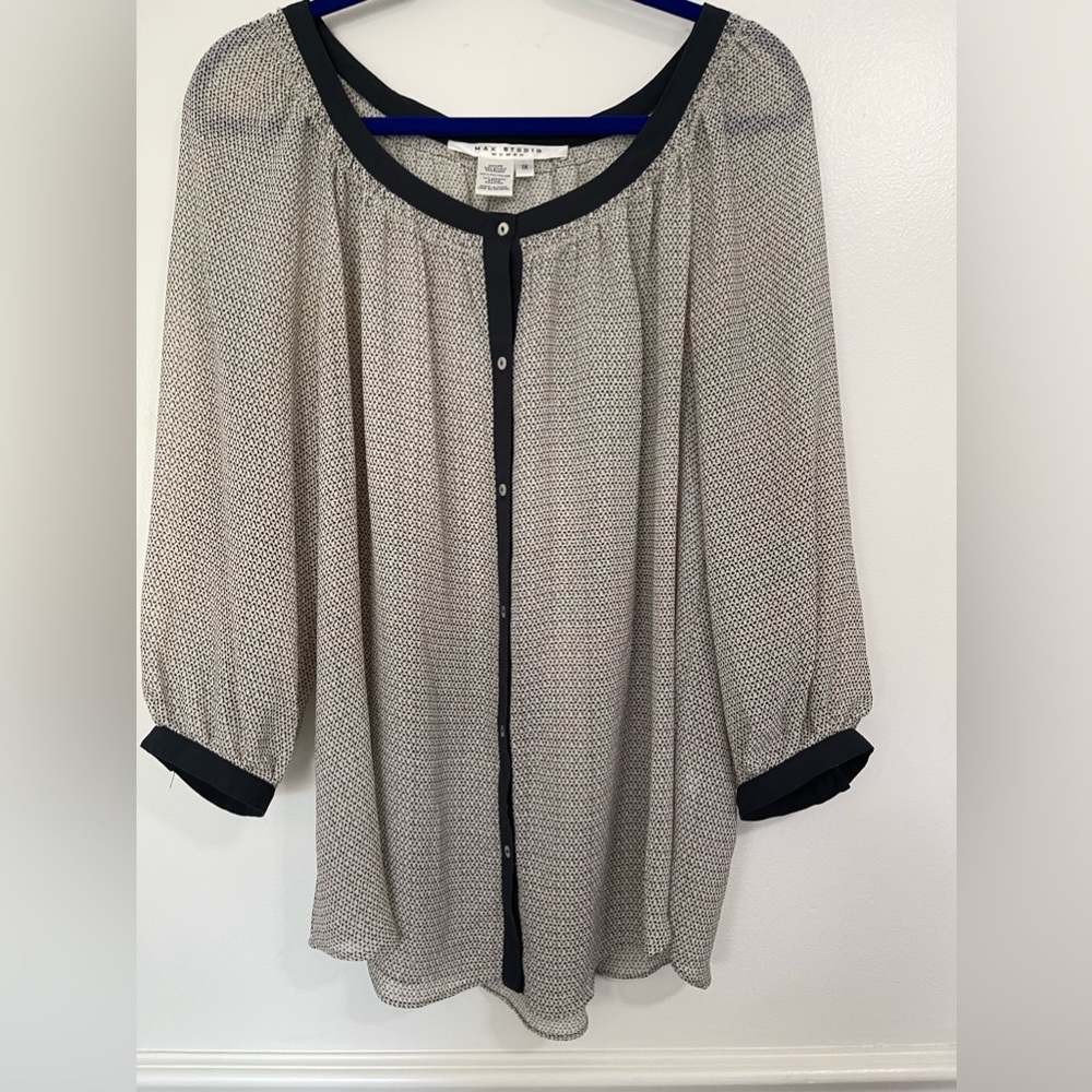 Sheer 3/4 length cuffed button blouse